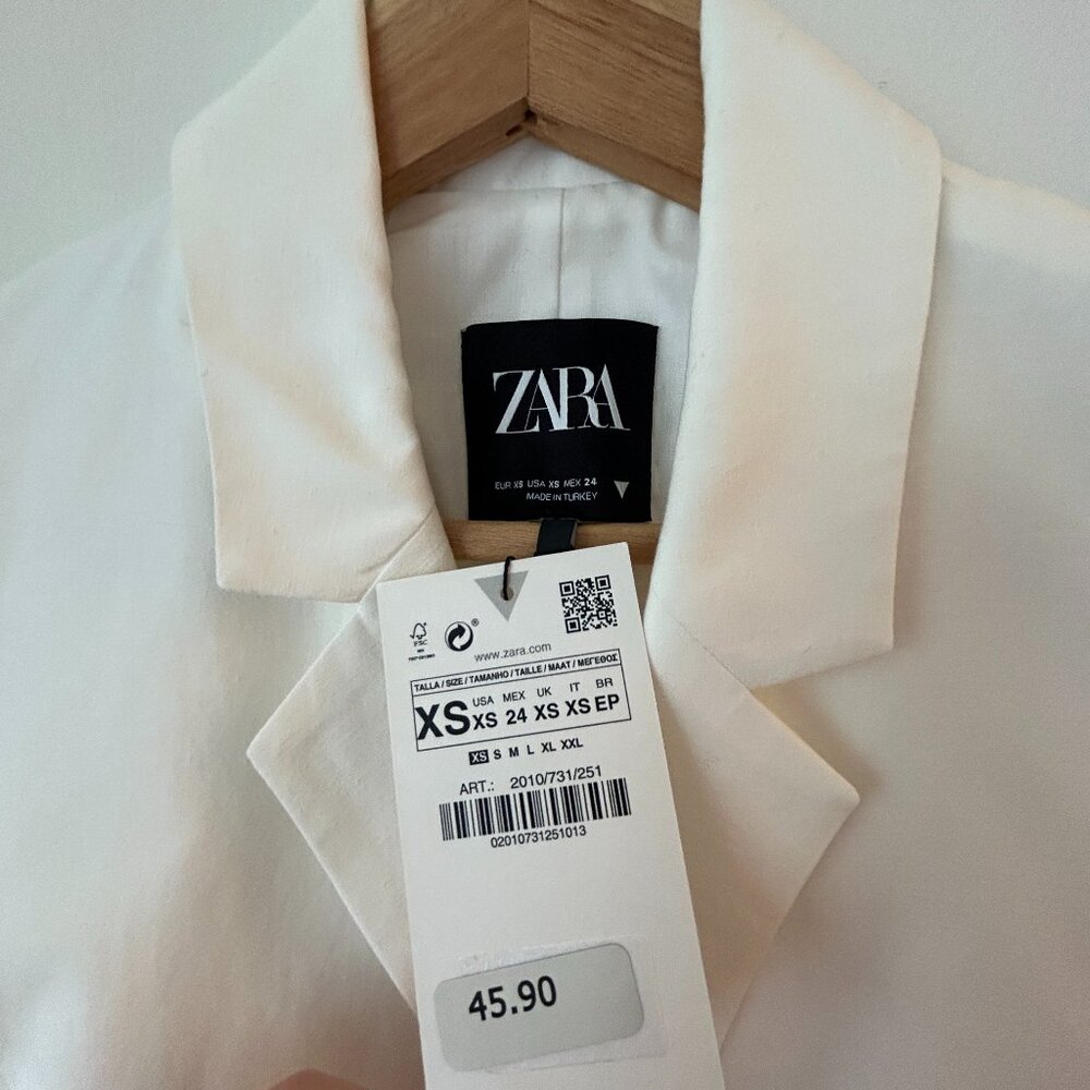 Zara Linen Blend Tailored Vest in Oyster White, Size XS - Picture 8 of 9